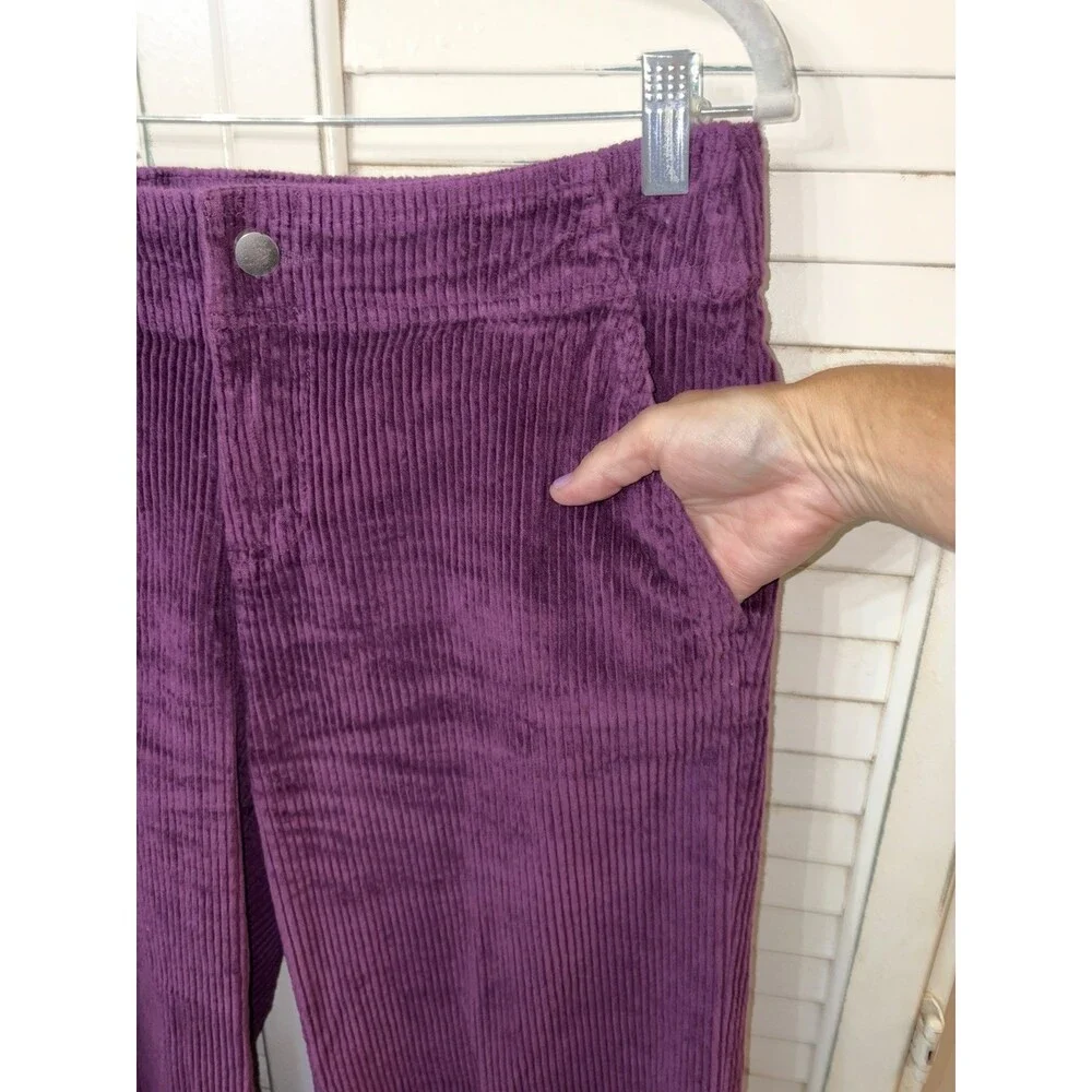 Pact Corduroy Cropped Wide Leg Pants Womens Purple L Stretch Organic Cotton Y2K - Picture 3 of 9